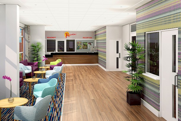 Interior visualisation of commercial reception and breakout area