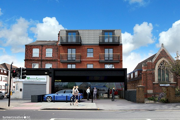 CGI of renovation project for commercial premises with residential upper storeys