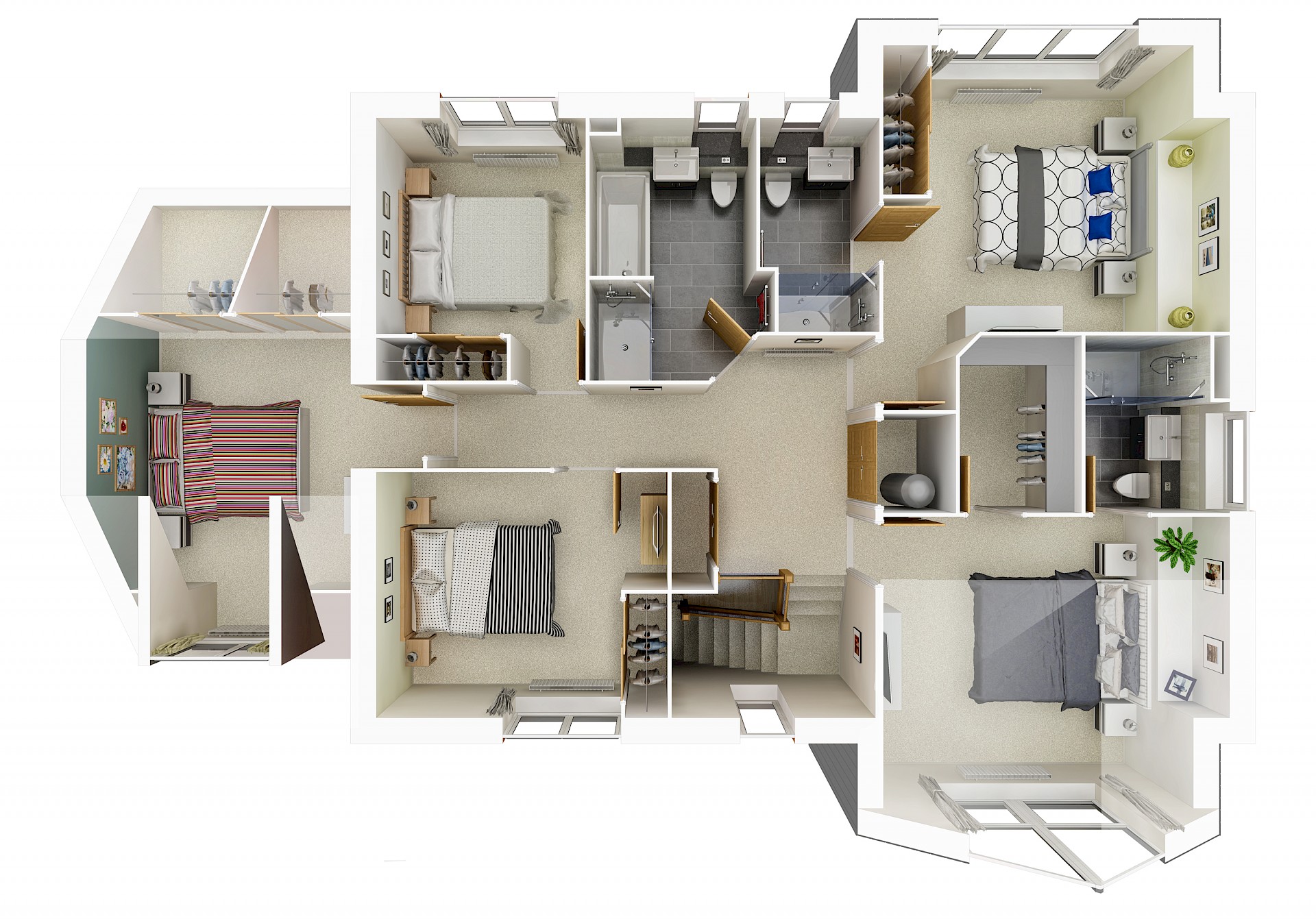 3D floor plan visual for 5 bedroom house with ensuites