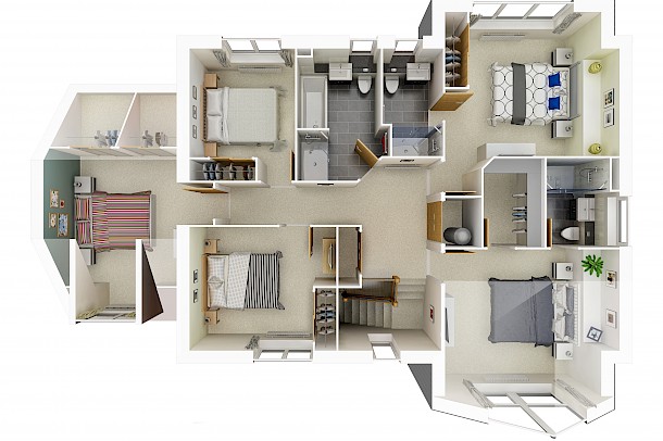 3D floor plan visual for 5 bedroom house with ensuites