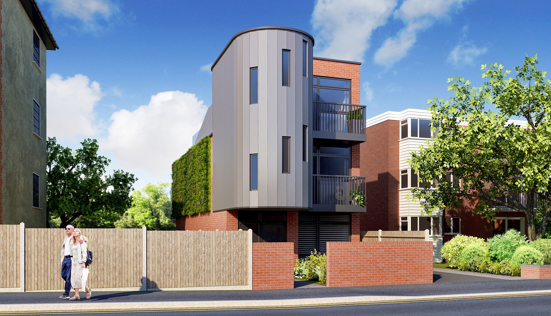 Modern curved cladding on new build proposal