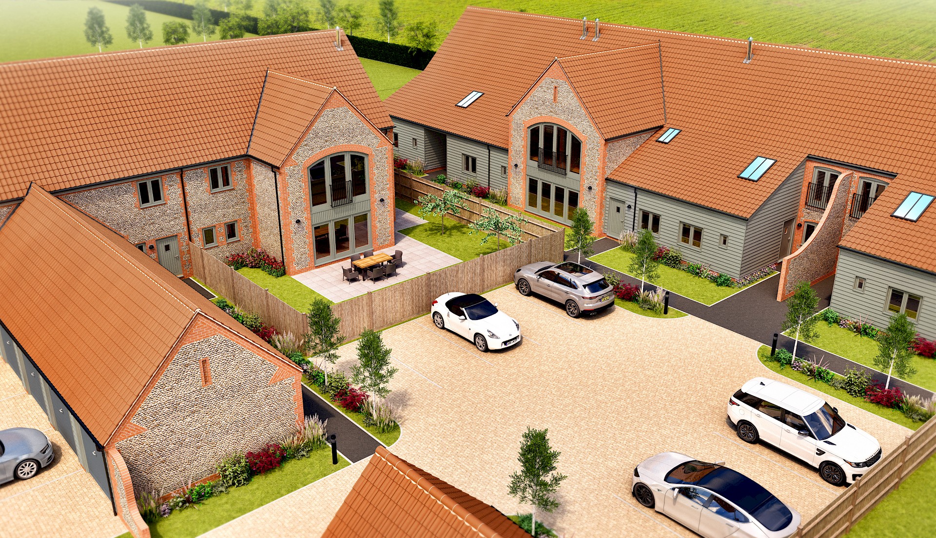 Elevated courtyard view for North Norfolk development