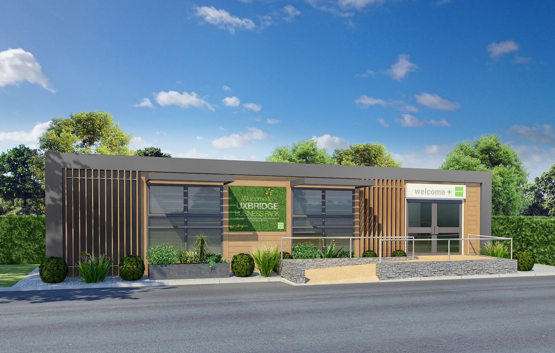 Rendering of commercial site reception and administration building