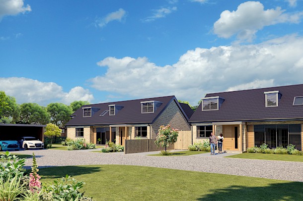 Modern dormer bungalows in street scene