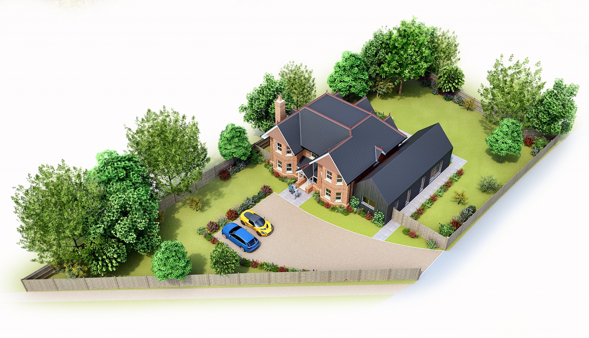 Birds eye view of large traditional house design