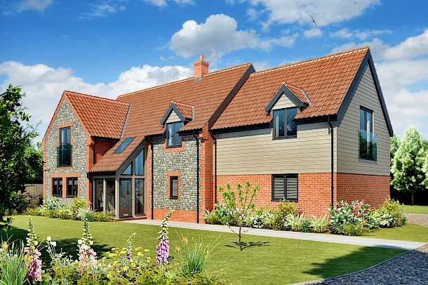 Traditional brick and flint house design with glazed entrance