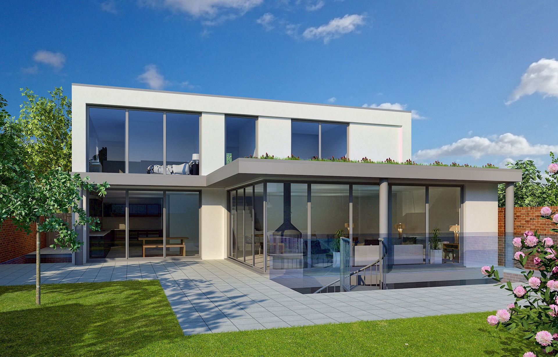 Architectural illustration for modern glazed garden house in South London. Supporting planning application.