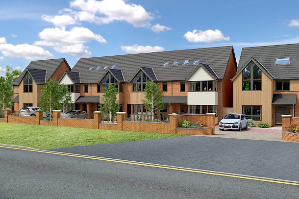 Terraced houses in brick, cladding and render on Weybourne Road Sheringham