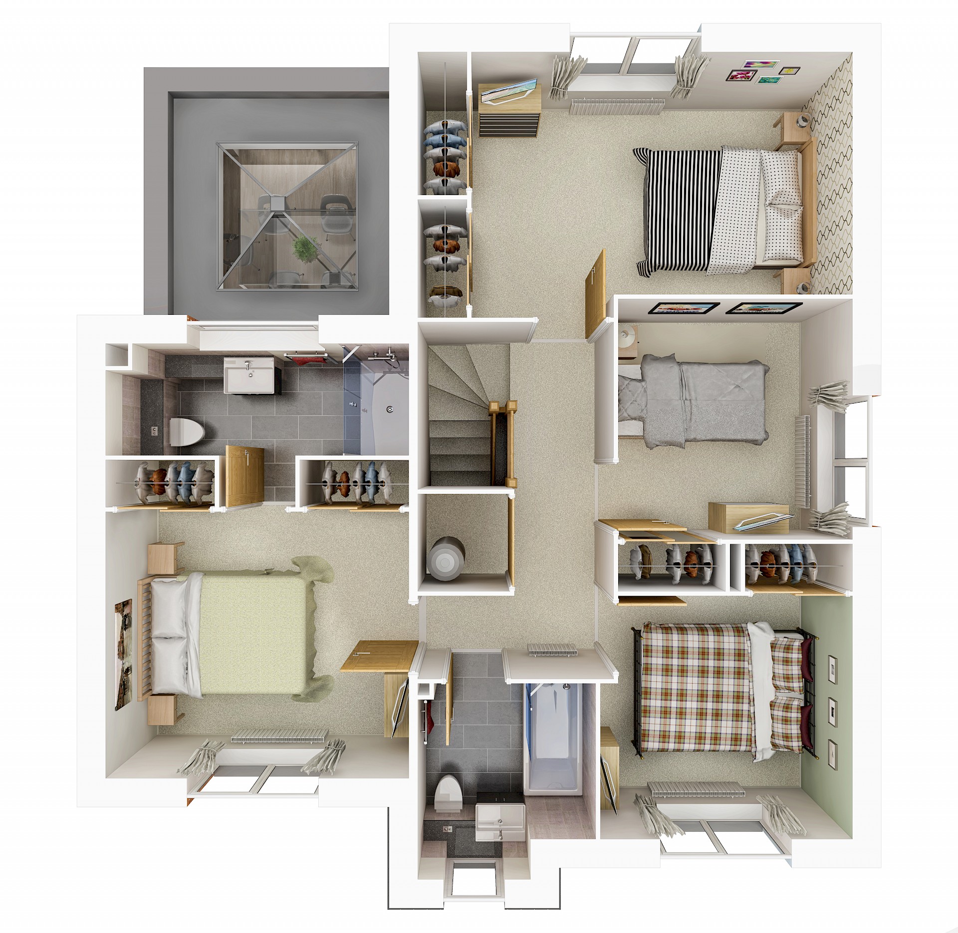3D floorplan of 1st floor 4 bedroom contemporary house