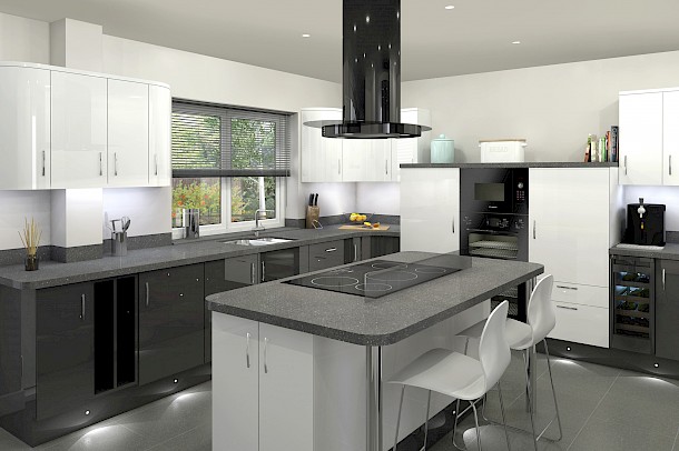 Photographic artists impression CGI of modern kitchen