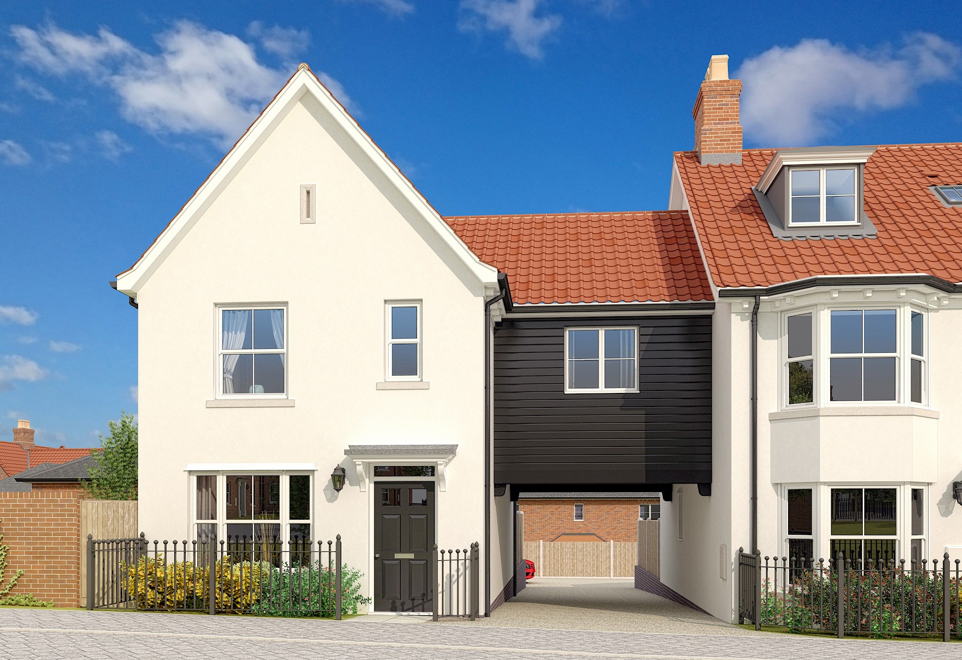 Rendered and Clad new builds with gravel drive under in Norfolk
