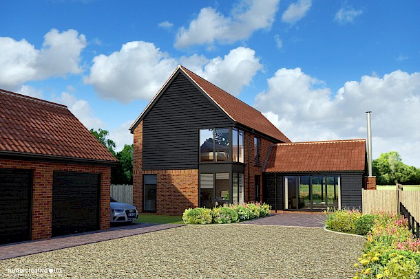 Modern wood cladding and brick house illustration