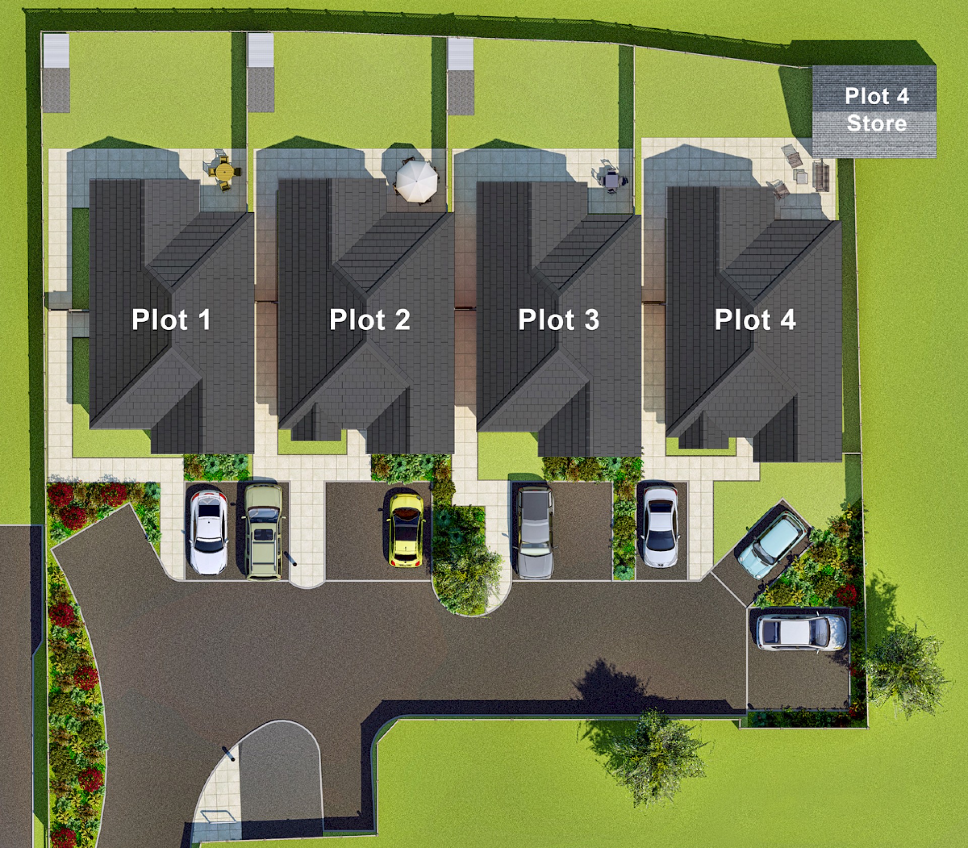 2D graphic site plan of small bungalow development