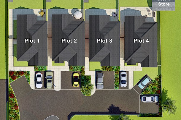 2D graphic site plan of small bungalow development