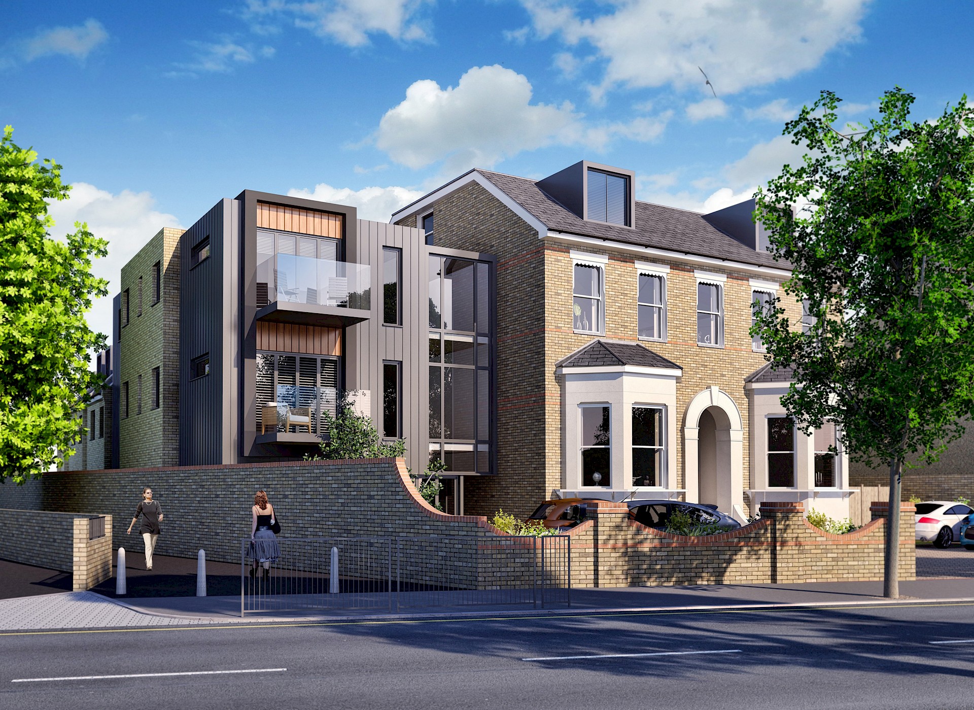 Crawley terrace illustration with adjoining contemporary apartments