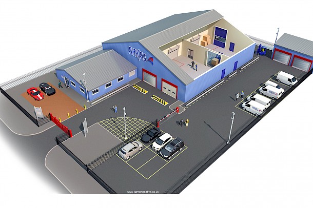 Graphic cutaway visual of commercial building