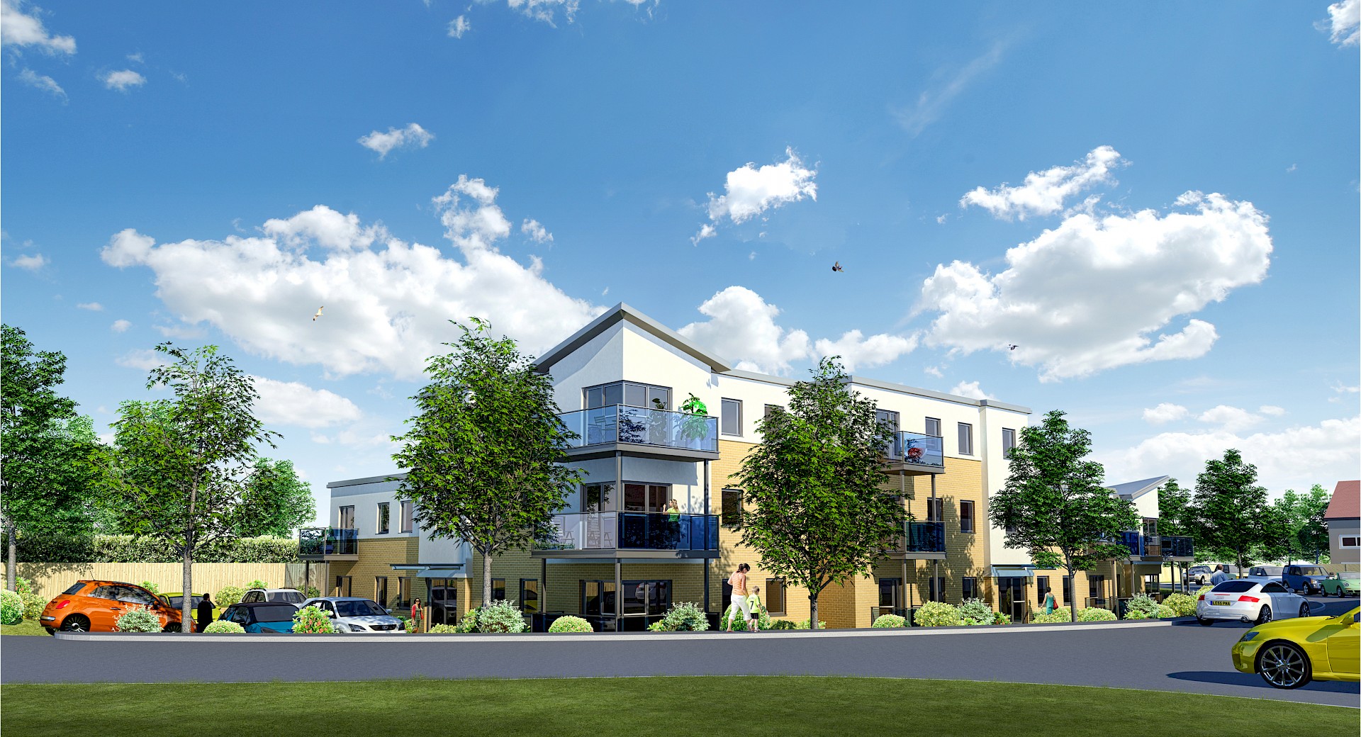 Artists impression of block of flats with corner features